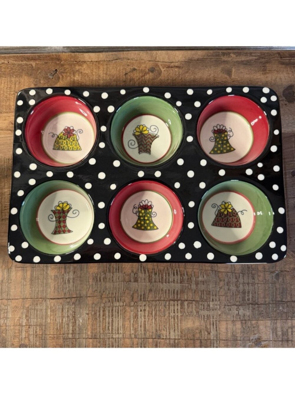 Muffin Pan Tray Pier 1 Imports Hand Painted 6 Muffins Christmas Baking Serving